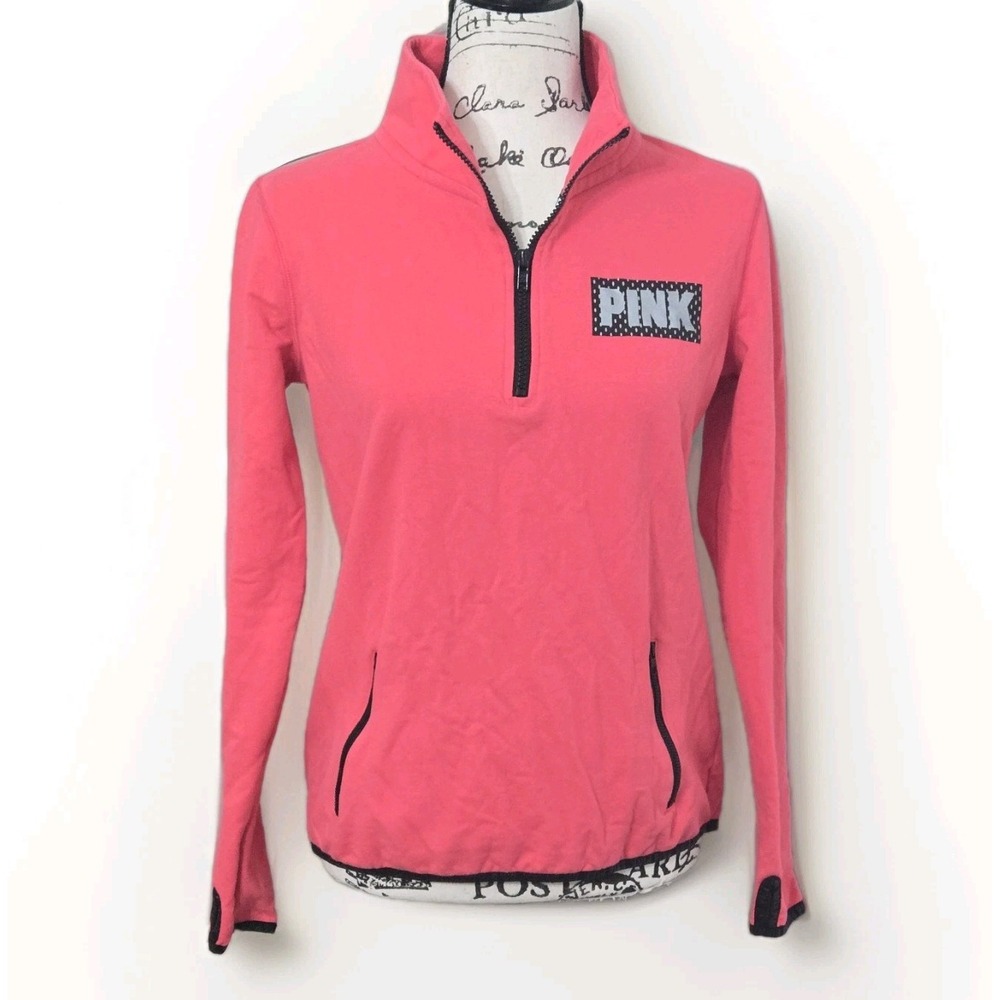 VICTORIA'S SECRET Pink Reflective Half Zip Pullover Sweatshirt Sz Small Y2K 90's
